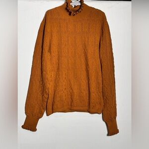 Zara Burnt Orange Stretch Knit Ruffle Neck Top Medium